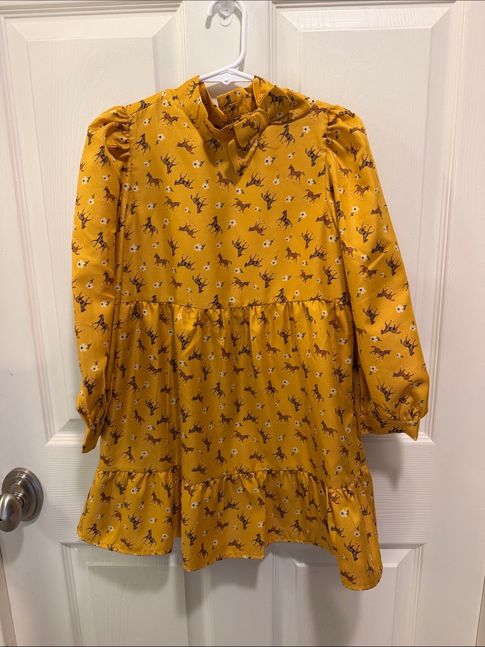 Janie and Jack Mustard Yellow Horse Print Long Sleeve Dress